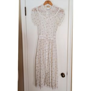 Vintage Gunne Sax Short Sleeve Sheer Floral Dress White